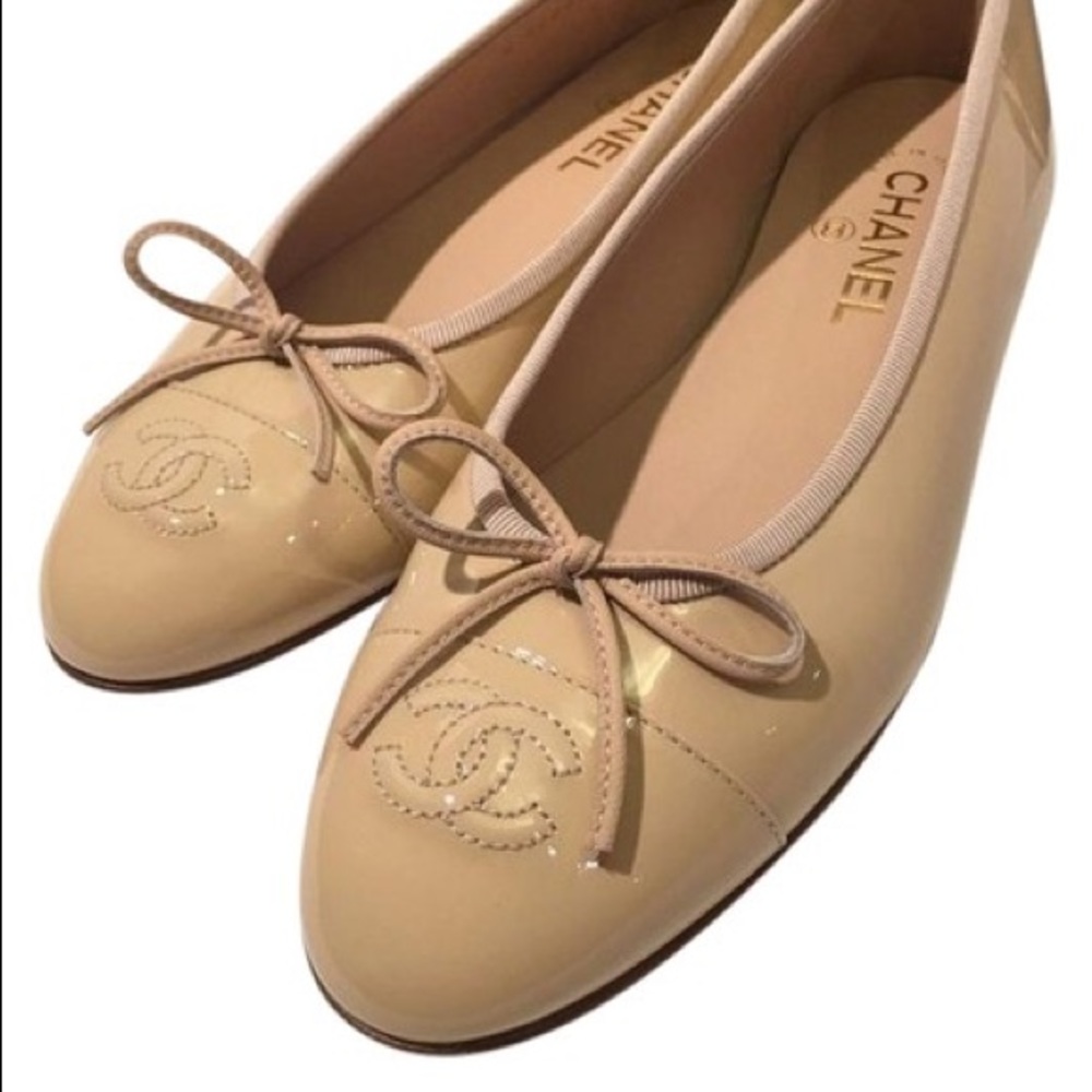 CHANEL Ballet Flats Patent Nude